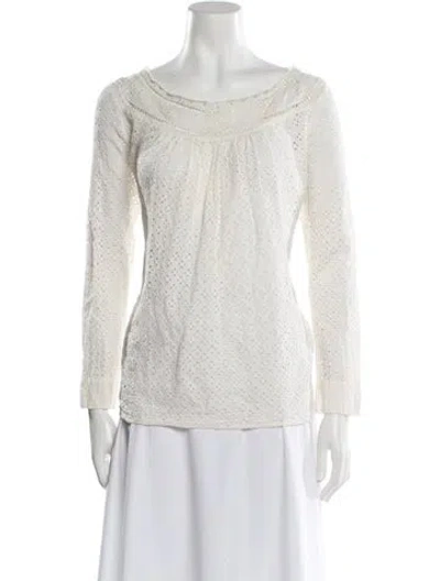 Pre-owned Ba&sh Bateau Neckline Long Sleeve Top In White