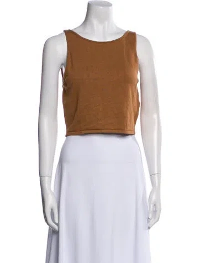 Pre-owned Ba&sh Bateau Neckline Sleeveless Crop Top In Brown