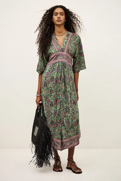 Ba&sh Batwing Sleeves V-neck Collar Dress Pipa For Women In Green