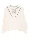 Ba&sh Bausca Embroidered Tassel-neck Top In Neutral