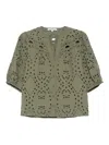 Ba&sh Beatrice Eyelet-embroidered Puff-sleeve Top In Green