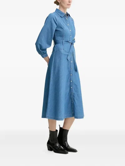 Ba&sh Belted Denim Shirt Dress In Blue