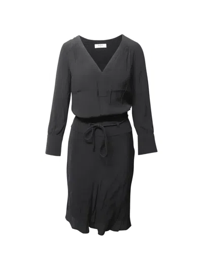 Pre-owned Ba&sh Belted V-neck Midi Dress In Black