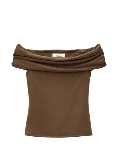 Ba&sh Bene Gathered Off-shoulder Top In Brown