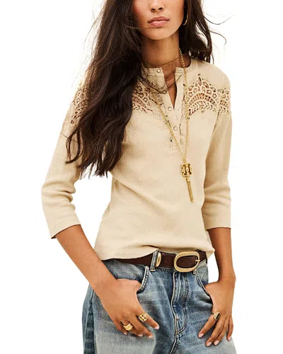 Ba&sh Ba & Sh Bess Cotton Lace Trim Tee In Neutral