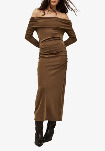 Ba&sh Bettina Off-shoulder Midi Dresses In Brown