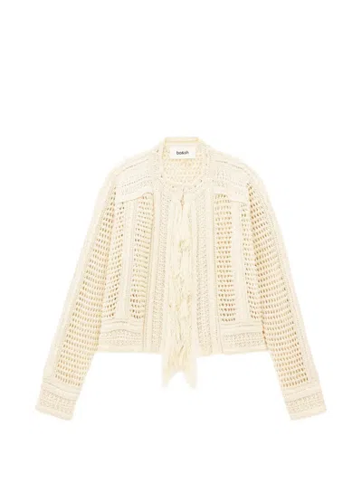 Ba&sh Bianca Fringe-trimmed Open-knit Cardigan In Neutral