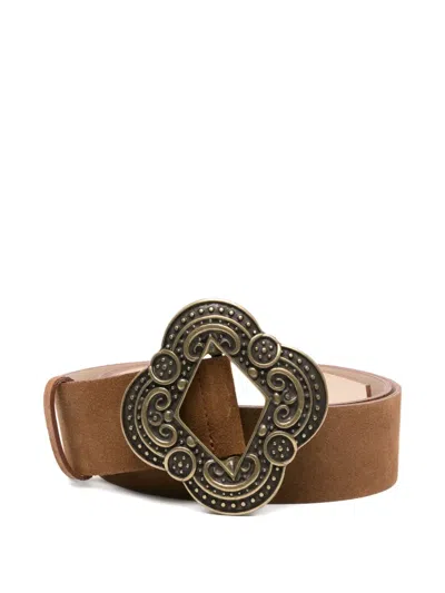 Ba&sh Binta Ornate-buckle Suede Belt In Brown