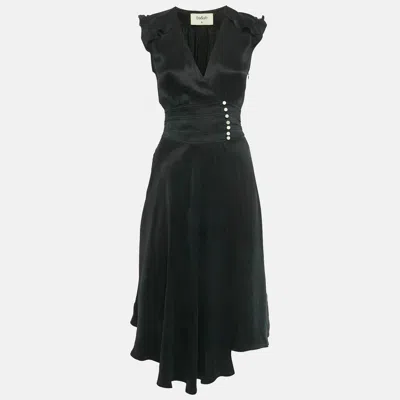 Pre-owned Ba&sh Black Satin Front Slit Midi Dress Xs