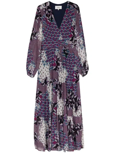 Ba&sh Long Sleeve V-neck Collar Dress Bossy For Women In Purple