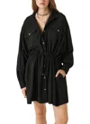 Ba&sh Bowo Long Sleeve Mini Shirt Dress In Black In Black