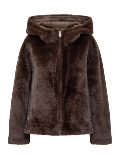 Ba&sh Brown  Eco Fur Hooded Jacket