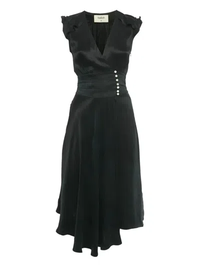 Pre-owned Ba&sh Button-detail V-neck Short-sleeve Dress In Black