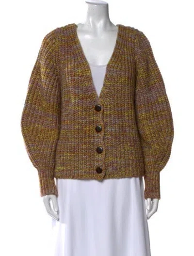 Pre-owned Ba&sh Cable Knit V-neck Sweater In Green