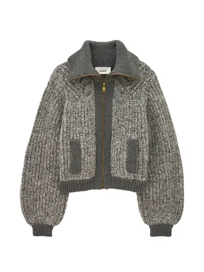 Ba&sh Cable-knit Zip-up Jacket In Gray
