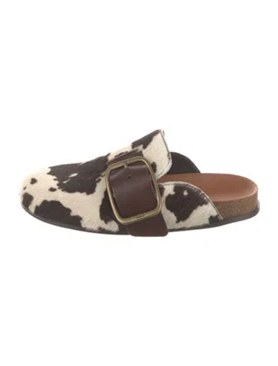 Pre-owned Ba&sh Calf Hair Animal Print Mules In Brown