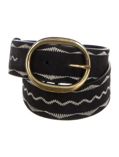 Pre-owned Ba&sh Calf Leather Embroidered Accent Belt In Black