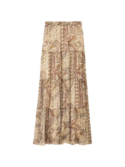 Ba&sh Cali Paisley-print Tiered Maxi Skirt In Brown