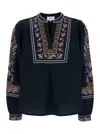 Ba&sh 'caloe' Blue Blouse With Round Neck And All-over Embroidery In Blue