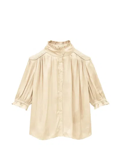 Ba&sh Camila Ruffled-collar Smocked Blouse In Neutral