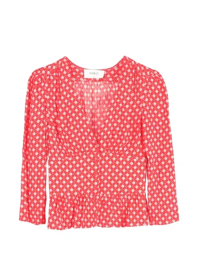 Pre-owned Ba&sh Carlo Ruffled-printed Blouse In Red