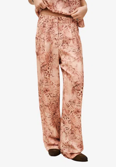 Ba&sh Carrina Python Print Straight-leg Pants In Brown