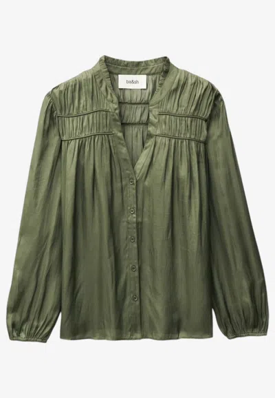 Ba&sh Cessia V-neck Long-sleeved Blouse In Khaki