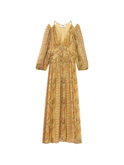 Ba&sh Long Sleeve V-neck Collar Dress Chana For Women In Yellow