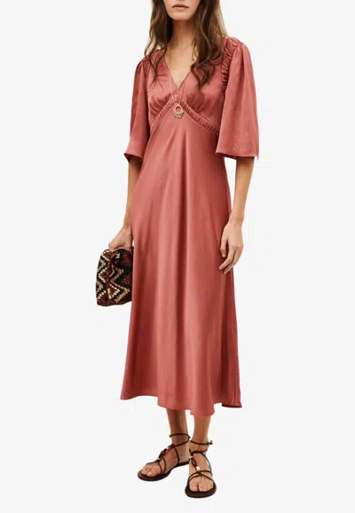 Ba&sh Charlotte V-neck Satin Midi Dresses In Blush