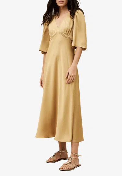 Ba&sh Charlotte V-neck Satin Midi Dresses In Camel
