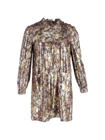 Pre-owned Ba&sh Chiba Printed Mini Dress In Gold