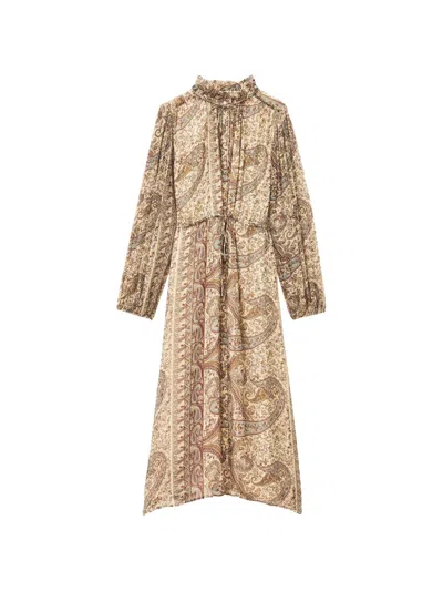 Ba&sh Ciahara Paisley-print Ruffled Midi Shirt Dress In Brown