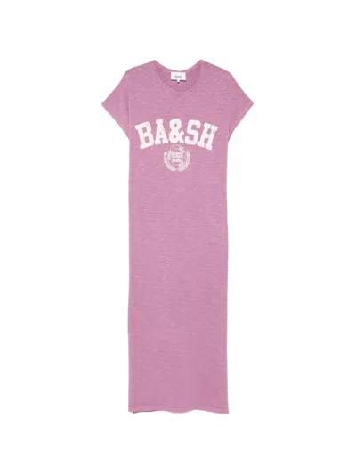 Ba&sh Civi Logo-print Slub-texture Midi Dress In Pink