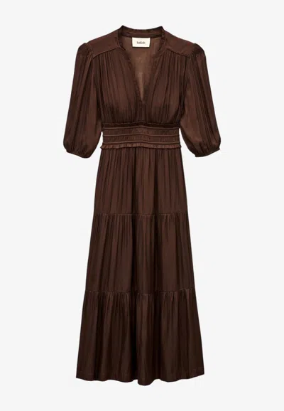 Ba&sh Cleli Gathered Midi Dress In Brown