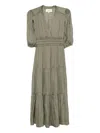 Ba&sh Cleli Puff-sleeve Tiered Dress In Green