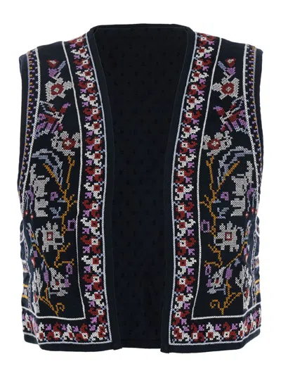 Ba&sh 'coco' Black Sleeveless Vest With All-over Embroidery In Cotton Woman