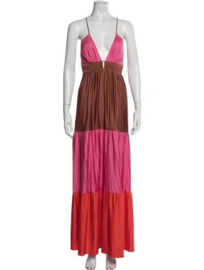 Pre-owned Ba&sh Colorblock Pattern Long Dress In Red