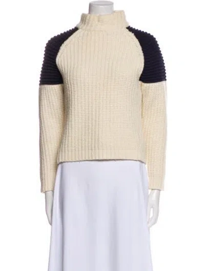 Pre-owned Ba&sh Colorblock Pattern Mock Neck Sweater In White