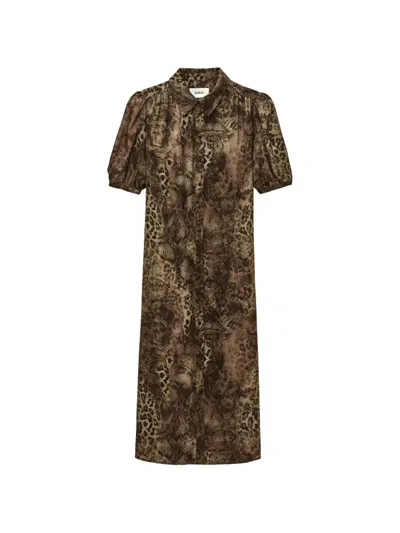 Ba&sh Corma Puff-sleeve Midi Dress In Brown