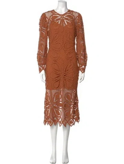 Pre-owned Ba&sh Crew Neck Midi Length Dress In Brown