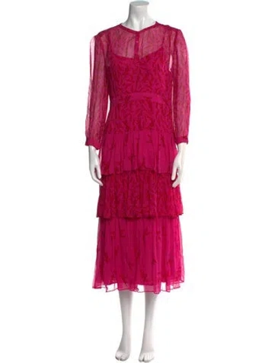 Pre-owned Ba&sh Crew Neck Midi Length Dress In Pink