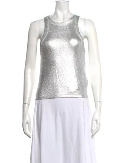 Pre-owned Ba&sh Crew Neck Sleeveless Top W/ Tags In Metallic/silver