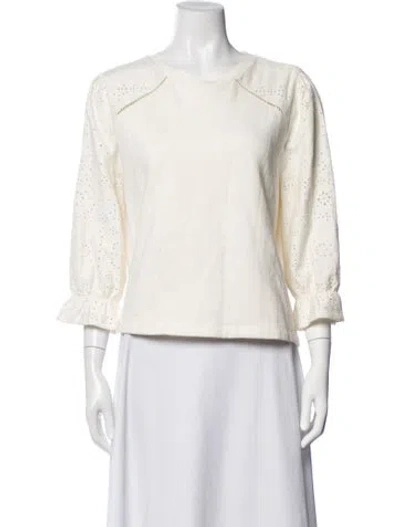 Pre-owned Ba&sh Crew Neck Three-quarter Sleeve Blouse In Neutrals