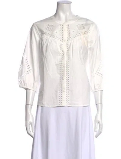Pre-owned Ba&sh Crew Neck Three-quarter Sleeve Blouse W/ Tags In Neutral