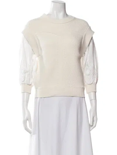 Pre-owned Ba&sh Crew Neck Three-quarter Sleeve Top In White