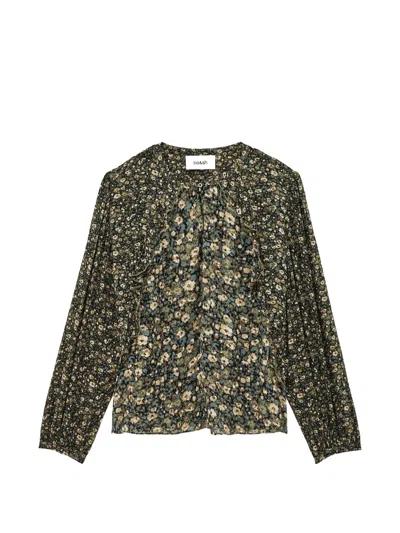 Ba&sh Cross Floral-print Ruffled Blouse In Green