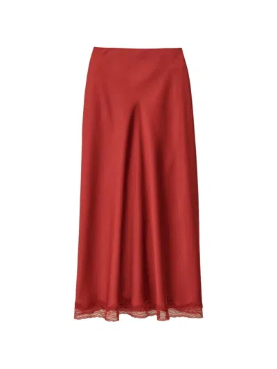 Ba&sh Cyla Lace-trim Satin-finish Midi Skirt In Red