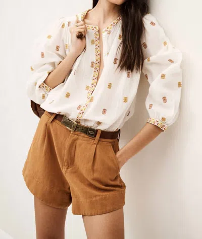 Ba&sh Daphne Loose Pleated Shirt In Ecru In Multi