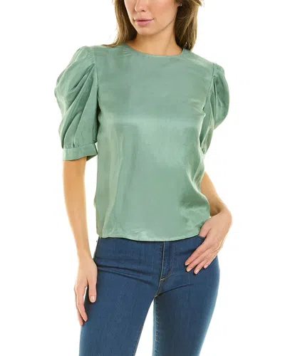 Ba&sh Dnu  Elbow Sleeve Linen-blend Blouse In Green