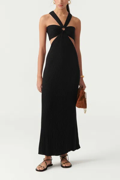 Ba&sh Gathered Ribbed-knit Maxi Dress In Black